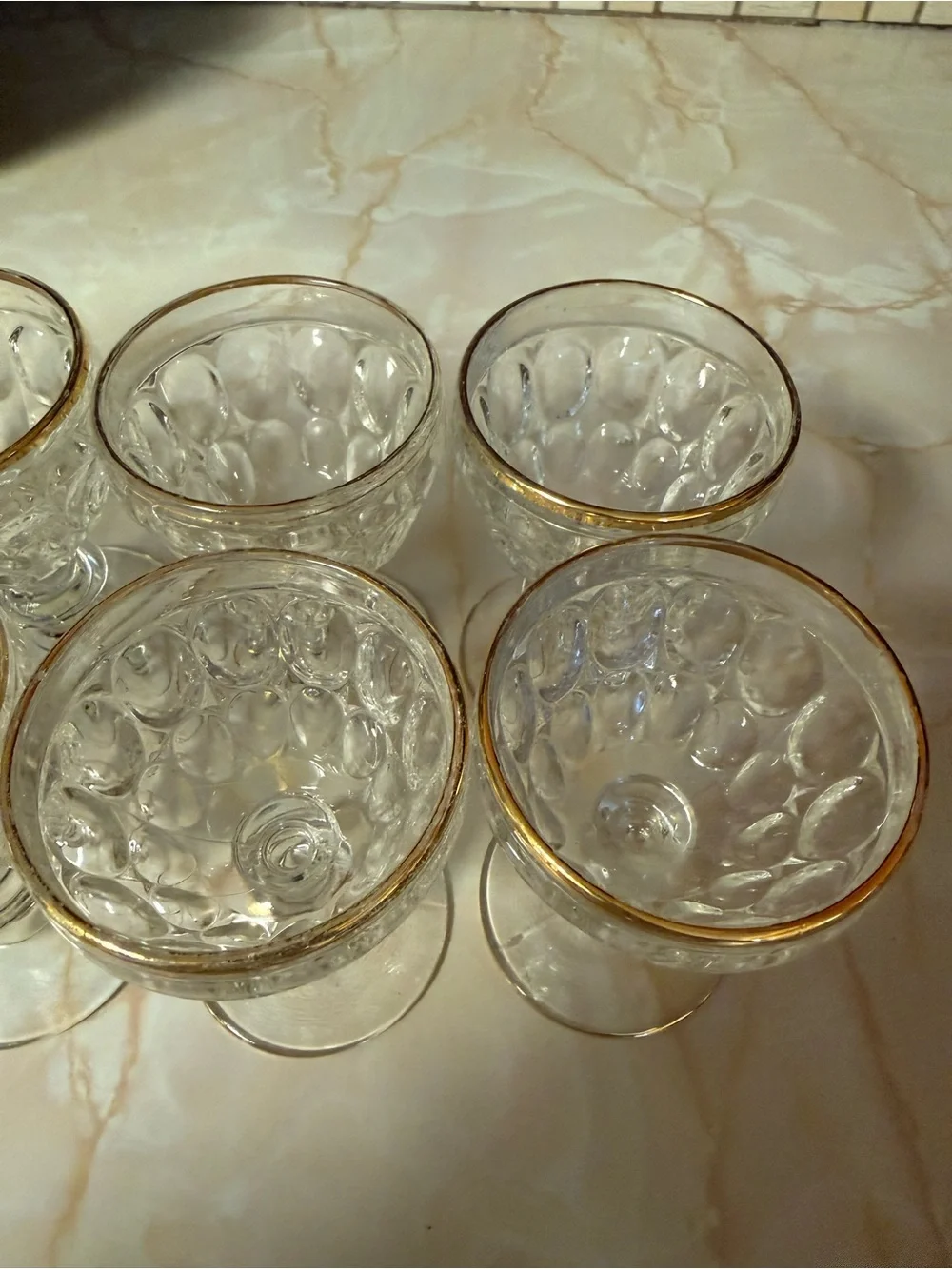 Set of Clear Glass Goblets with Gold Rim (8)